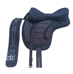 Selle d'équitation anglaise sans arceaux Freemax noire, légère, flexible, avec sangle réglable, confortable pour l'entraînement, ensemble complet - Product Image 5