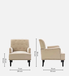 Fauteuil en tissu capitonné avec pieds en bois, chaise de loisirs confortable et rembourrée pour le salon, meubles de maison - Product Image 3