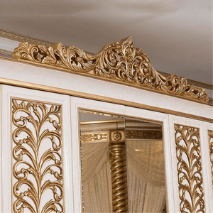Elegante Armario Barroco Clásico de Caoba con Tallados en Dorado Marfil, Armario con Puertas de Espejo, Muebles de Dormitorio de Lujo, Personalizado OEM - Product Image 5