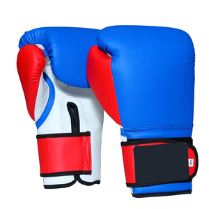 Blue Red White Leather Boxing Gloves UV Protection for Closure Adjustable Wrist <b>Strap</b> Adult Training Gloves - Product Image 2
