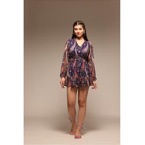 Factory Quality Blue Abstract Printed Flared Mini <b>Dress</b> for Party Wear Stylish Club Outfit Available at Manufacturer Price - Product Image 1