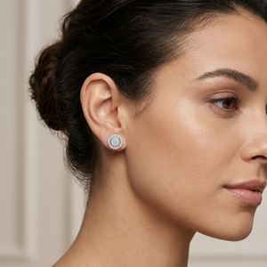 Pendientes de Oro de 10K con Diamantes Naturales Redondos en Racimo de 0.45Ctw |   Anillo de Halo para Mujer, Regalo de Cumpleaños, Joyería Fina, Cierre de Rosca Seguro - Product Image 3