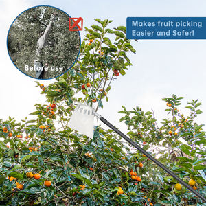 Boomvruchtenplukker met stoffen zak, lange steel van staal, fruitoogstgereedschap - Product Image 5