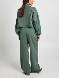 Conjunto Deportivo de 2 Piezas Personalizado para Mujer, Sudadera Holgada Informal de Forro Polar para Todas las Temporadas con Estampado de Letras Verdes y Cremallera Completa - Product Image 3