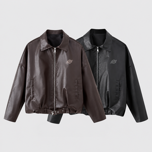PU Leather <b>Trench</b> Solid Color Double Breasted V-neck Collar Long Length <b>Waterproof</b> Breathable Windproof Casual Outerwear Spring - Product Image 1