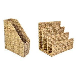 DESKTOP ORGANIZER Water Hyacinth Basket Magazine <b>File</b> Rack Letter Sorter Tray Office Wicker Holder - Product Image 3