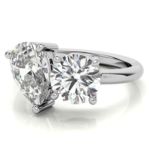 2.25TCW Pear Cut And Round Cut Moissanite Toi Et Moi Engagement <b>Ring</b> for Women in 14K Solid White Gold <b>Two</b> <b>Stone</b> Promise <b>Ring</b> - Product Image 3