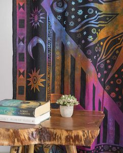Cortinas de Ventana con Diseño de Mandala Hippie, Estilo Indio, Tie Dye, Bohemio, Sol y Luna, para Dormitorio, Sala de Estar, Balcón, Color Morado - Product Image 1