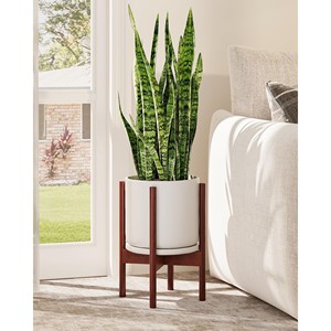 Macetero de Madera de Teca Premium con Pedestal Torneado e Incrustaciones de Latón - Venta al por Mayor - Product Image 1