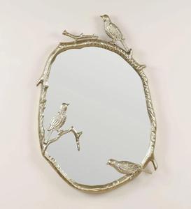 Miroir mural ovale en laiton avec motif d'oiseau et de branche, bordure décorative bohème pour salon et chambre à coucher - Product Image 5