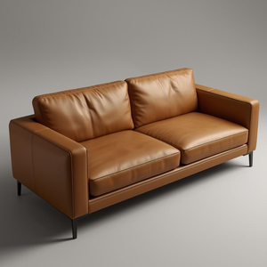 Sofá Moderno de Cuero Vacuno con Brazos Estructurados, Estructura de Madera y Tapicería de Alta Calidad para Espacios Contemporáneos - Product Image 1