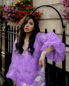 Ensemble indien pakistanais à fleurs violettes, col en V, kurta brodée, tenue palazzo, vêtements de fête - Product Image 2