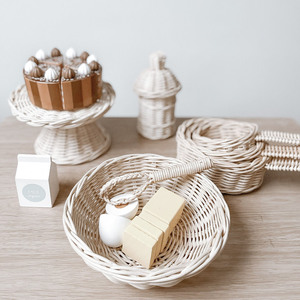 Handcrafted Rattan Kitchenware Set <b>Pots</b> <b>Pans</b> Tray Pretend Play Cooking <b>Toys</b> Eco Friendly Miniature Kitchen Utensils Playset - Product Image 5
