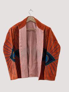 Elegant Artwear Orange <b>Velvet</b> Embroidered <b>Jacket</b> With Evil Eye Pattern Stand Collar Full Sleeve Handmade Soft <b>Women</b> Coat - Product Image 3