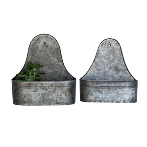 Set of 2 Galvanized Metal Wall Planters Farmhouse Wall for Indoor Plants & Outdoor Flowers <b>Pot</b> Decorative Garden & Home Decor - Product Image 1