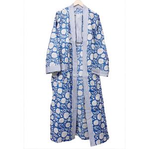 Bata Kimono de Algodón con Estampado Floral para Mujer, Cuello en V, Manga Larga, Cierre con Cinturón, Patrón Azul y Blanco, Secado Rápido, Transpirable - Product Image 5
