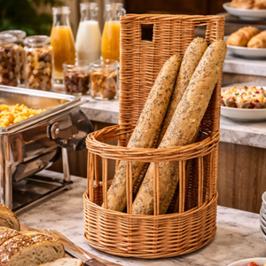 Table-Top Rattan Bread Basket, Medium Handcrafted Woven Baguette Display <b>Stand</b> For Bakeries, Vietnam Manufacturer - Product Image 6