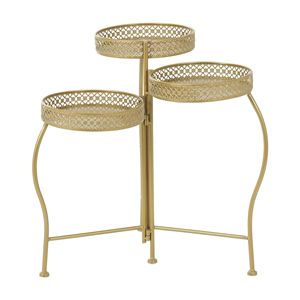 Supporto per Piante a 3 Livelli in Metallo Dorato Curvo Pieghevole 43x43x51 cm con Motivi Floreali e Decorazioni a Spirale - Product Image 4
