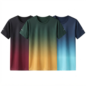 Camiseta de manga corta para hombre con degradado de color, cuello redondo, corte regular, secado rápido, 100% poliéster, estilo casual, precio al por mayor - Product Image 1