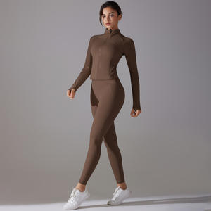 Ropa Deportiva al por Mayor, Leggings Deportivos Elásticos sin Costuras para Mujer, Chaqueta Deportiva con Cierre para Mujer, Conjuntos de Yoga de Dos Piezas - Product Image 5