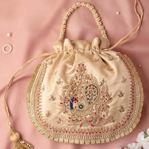 BRIDAL EMBROIDERED BEADED DRAWSTRING Potli Bag Evening Party Handbag Bridal <b>Wedding</b> Purse Jewelry Cosmetics Packaging - Product Image 1