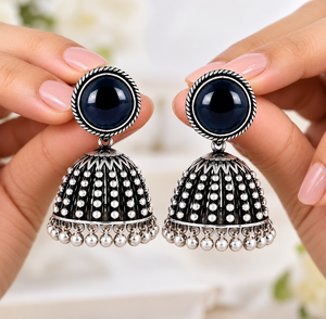 Pendientes Colgantes de Zirconia Azul Medianoche Vintage, Hechos a Mano, de Latón Chapado en Plata Antigua, Estilo Tribal, Joyería Étnica de Moda al por Mayor - Product Image 6