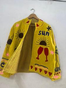 Yellow Handcrafted Suzani Velvet <b>Jacket</b> Floral Fancy Embroidery Style For Unisex Boho <b>Hippie</b> coat Indian Wholesaler Of <b>Jacket</b> - Product Image 3