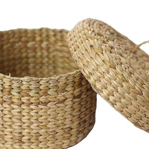 Natural Seagrass Storage <b>Basket</b> <b>With</b> <b>Lid</b> Circle Shape Eco-Friendly Handwoven Nordic Style for Home Decor - Product Image 3