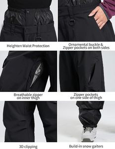 Pantalon de ski unisexe chauffant, coupe-vent et imperméable avec poches zippées et technologie -Tex pour adultes, sports de neige - Product Image 5