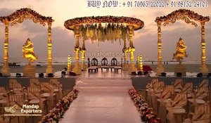Mandap de mariage élégant et doré sculpté, décorations de mandap, piliers dorés époustouflants, mandap pour cérémonie de mariage tamilienne, Sydney, Royaume-Uni - Product Image 4