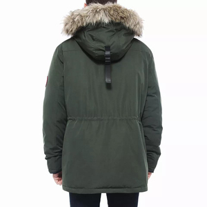 Parka à capuche pour homme, couleur unie, longueur standard, en coton respirant, fermeture éclair, vêtement d'extérieur décontracté, garniture en fourrure épaisse - Product Image 6