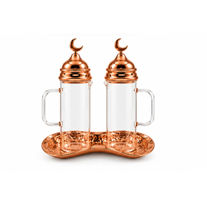 Juego de Dispensador de Vidrio y Vinagre de Lujo para Decoración de Ramadán con Tapas de Media Luna en Oro Rosa y Bandeja de Cobre para Decoración de Mesa de Eid - Product Image 2