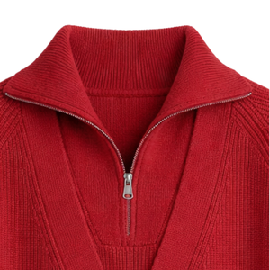 Women Knit <b>Cardigan</b> Red Casual Long Sleeve Half Zip Button Down Winter Top Selling Fashion Lady Ribbed Sweater Outerwear Coat - Product Image 3