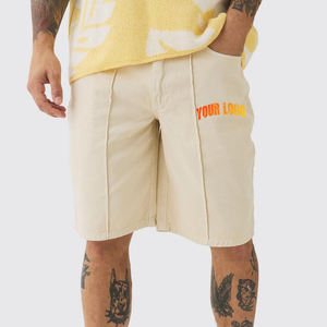 Shorts en coton beige personnalisés pour hommes avec logo sur le devant, vêtements décontractés, taille élastique, poches, tissu Oxford respirant - Product Image 1
