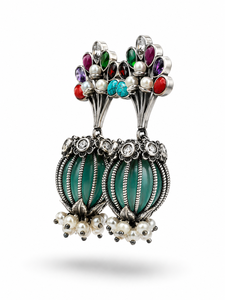 Pendientes de Araña Vintage con Flores ELVORA GEMS, Circonitas, Perlas de Imitación, Aleación Plateada Antigua, Joyería de Boda para Mujer - Product Image 3