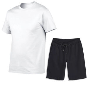 Men's White <b>T</b>-<b>Shirt</b> And Black Shorts Set Two Piece Crewneck Tee With Matching Shorts Casual Activewear Lounge Wear - Product Image 6