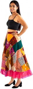 Reversible <b>Patchwork</b> Wrap <b>Skirt</b> Handmade Silk Long Maxi Adjustable Waist Bohemian Style Breathable for Women - Product Image 6