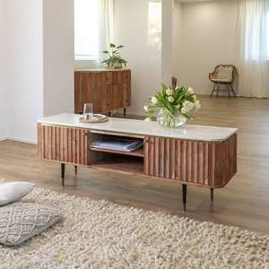 Soporte para TV Vandana Cresta Mira en madera de acacia y mármol blanco - Product Image 1