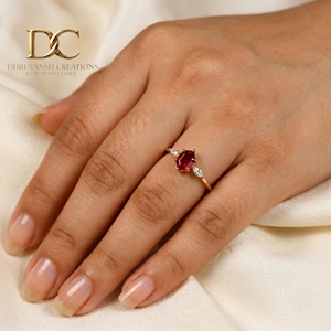 Bague en or massif 14 carats avec diamant de laboratoire et rubis de laboratoire couleur sang de pigeon, bijoux de luxe pour femme pour fiançailles, mariage, anniversaire ou soirée - Product Image 6