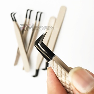 Pinzas para Pestañas RMI con Agarre de Diamante, Pinzas para Pestañas de Acero Inoxidable con Punta de Fibra Profesional para Extensiones de Pestañas, Color Beige - Product Image 2