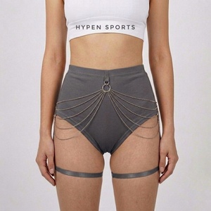 Pantalones cortos estilo panty para mujer, de lona, ajustados, de poliéster/algodón, de cintura media, con cadena, sexys, para gimnasio, deportes, fiesta - Product Image 1