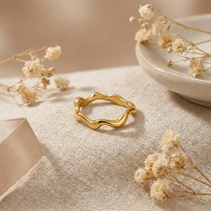 Anillo Geométrico de Lujo para Mujer, Acero Inoxidable 304, con Recubrimiento PVD de Oro Real de 18K, Anillo de Moda Electrochapado - Product Image 6