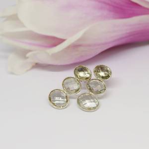 <b>Green</b> Amethyst Quartz Bezel Stud <b>Earring</b> - Round Shape Gemstone 925 Sterling Silver <b>Earring</b>, Faceted Gemstone Minimalist Jewelry - Product Image 2