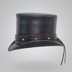 Sombrero de Copa Gótico de Cuero para Hombre, Estilo Vintage, Corona Alta, para Moda Steampunk, Ropa Alternativa, Cosplay y Eventos Temáticos - Product Image 5