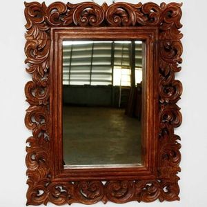 Luxury Handcrafted Solid Wood <b>Wall</b> <b>Mirror</b> Frame Ornate Royal Victorian Scroll Carving Mahogany Brown - Product Image 1