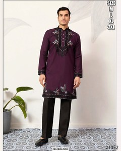 Kurta Tradicional para Hombre, Bordada, Color Marrón Rajwadi, de Secado Rápido, Corte Regular, para Fiestas y Bodas, para Todas las Temporadas - Product Image 4