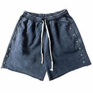 Glory Custom Wholesale Heavyweight Cotton Vintage Stone Acid Wash Cropped Boxy <b>Zip</b> up Hoodie and Sweat <b>Shorts</b> Set - Product Image 4