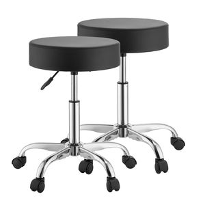 Rolling <b>Stools</b> with <b>Wheels</b> Set of 2 500 Lbs Capacity Height Adjustable Thick Cushion Ergonomic PU Leather Seat 360 - Product Image 1
