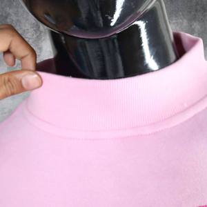 Pink Mock Neck <b>Sweatshirt</b> with Large Blue Letters with <b>White</b> Outline Long Sleeves Rib Cuffs and Hem Custom Logo Clothing - Product Image 2
