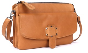 Nuevo Bolso Bandolera de Cuero Genuino con Cierre de Solapa y Detalle de Remaches, Estilo Clásico, Unisex, para Uso Diario, Color Marrón, en Venta - Product Image 1